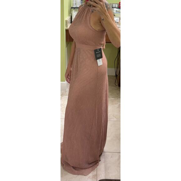 Azazie UPStudio Brea Formal Rose Gold 309 NWT Maxi sleeveless halter A8 metallic - Picture 4 of 11